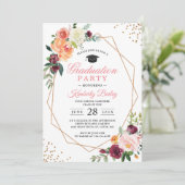 Invitation Cadre Or Géométrique moderne Chic Floral Graduatio (Debout devant)