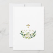 Invitation Cadre Or Luxe Fleurs Blanches Fille Baptême (Dos)
