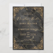 Invitation Cadre Or Marbre Noir Nuestra boda espagnol (Devant)