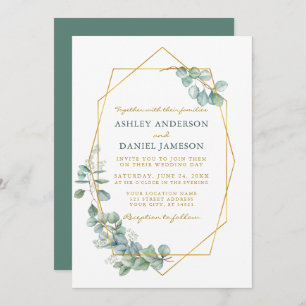 Invitation Cadre Or mariage Eucalyptus Aquarelle Verdure