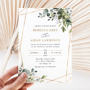 Invitation Cadre Or moderne Mariage de verdure Eucalyptus