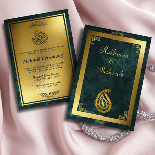 Invitation Cadre Or Ornat & Emerald Green Islam Mehndi