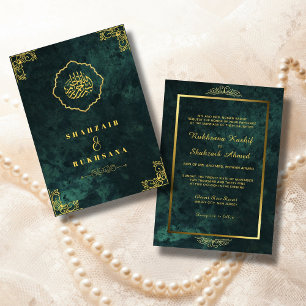 Invitation Cadre or Ornat & Emerald Green Mariage musulman