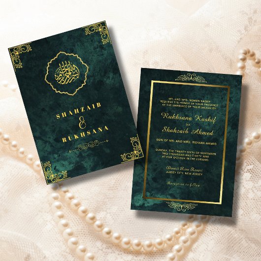 Invitation Cadre or Ornat & Emerald Green Mariage musulman