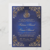 Invitation Cadre Or Ornate Bleu islamique Mariage musulman (Devant)