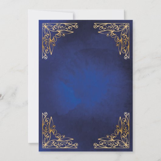 Invitation Cadre Or Ornate Bleu islamique Mariage musulman (Dos)