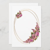 Invitation Cadre Or Oval Avec Fleurs Aquarelles Roses (Devant / Derrière)