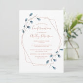 Invitation Cadre or rose aquarelle couleur bleu chic confirma (Debout devant)