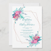 Invitation Cadre or rose aquarelle florale baptême (Devant)