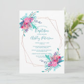 Invitation Cadre or rose aquarelle florale baptême (Debout devant)