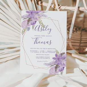 Invitation Cadre or rose couleur d'aquarelle fleurie violet m