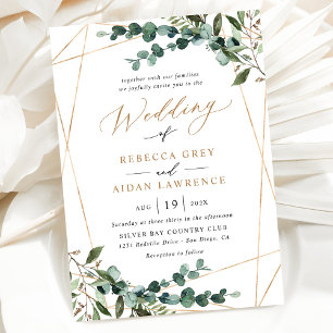 Invitation Cadre or Rustique Aquarelle Mariage de verdure