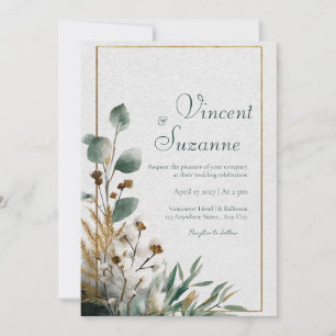 Invitation Cadre Or Rustique Orchidée Eucalyptus Botanique