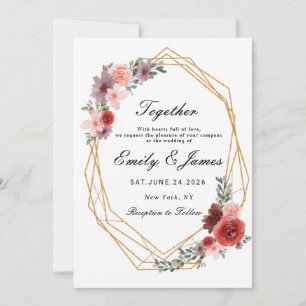Invitation cadre or simple chic Aquarelle mariage Floral