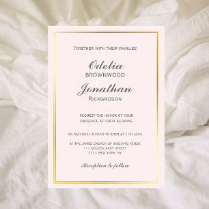 Invitation Cadre or simple et élégant et Mariage rose