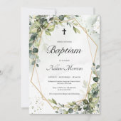 Invitation Cadre or verdure feuillage feuille boho baptism (Devant)