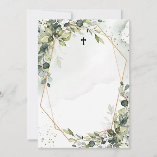 Invitation Cadre or verdure feuillage feuille boho baptism (Dos)