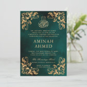 Invitation Cadre Or Vert foncé islamique Aqiqa Aqeeqa Baby (Debout devant)