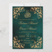 Invitation Cadre Or Vert foncé Mariage musulman musulman musu (Devant)
