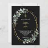 Invitation Cadre Or Vert Simple Mariage Monogramme Noir (Devant)