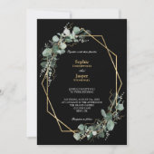 Invitation Cadre or vert Simple Mariage photo noir (Devant)