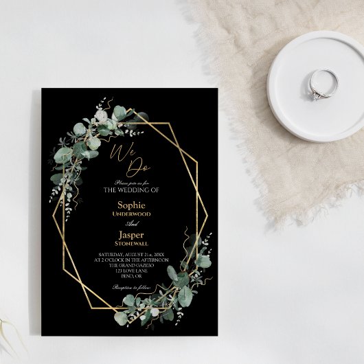 Invitation Cadre Or Vert Simple Noir Nous faisons Mariage