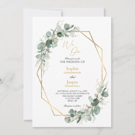 Invitation Cadre Or Vert Simple Nous Faisons Mariage Photo (Devant)