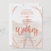 Invitation Cadre orange rétro simple script photo mariage (Devant)