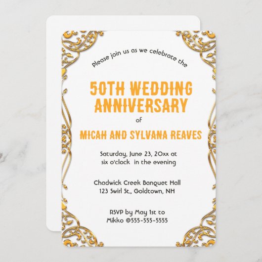 Invitation Cadre Ornate Or Modifiable (Devant / Derrière)