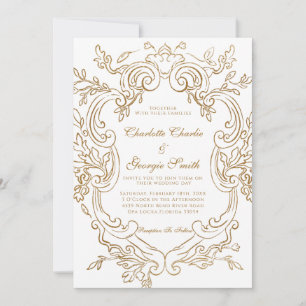 Invitation Cadre Orné Baroque Doré Élégant Mariage
