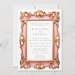Invitation Cadre orné de filigrane doré rose avec fioritures