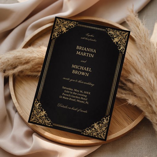 Invitation Cadre Orné de Luxe en Or