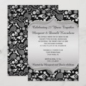 Invitation Cadre orné de Paisley en or noir 25e anniversaire (Devant / Derrière)