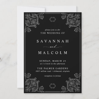 Invitation Cadre Orné vintage | Elegant Moody Black Mariage