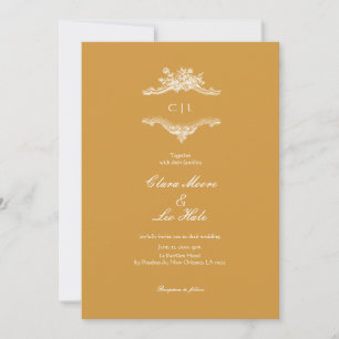 Invitation Cadre Orné Vintage Jaune Moutarde Mariage