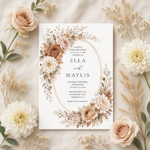 Invitation Cadre ovale floral en terre cuite neutre pour mari