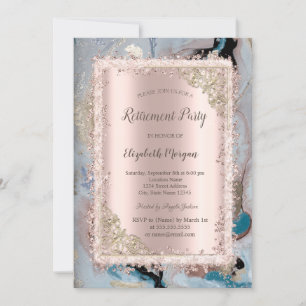 Invitation Cadre Pailleté, Or Rose, Retraite Marbre
