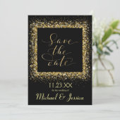Invitation Cadre Pailleté Or - Save the Date (Debout devant)