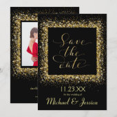 Invitation Cadre Pailleté Or - Save the Date (Devant / Derrière)