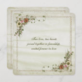 Invitation Cadre parties scintillant or avec bouquet fleuri (Devant / Derrière)