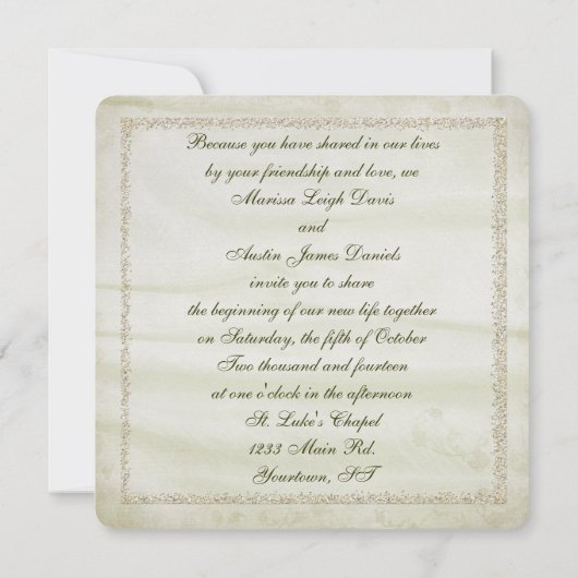 Invitation Cadre parties scintillant or avec bouquet fleuri (Dos)