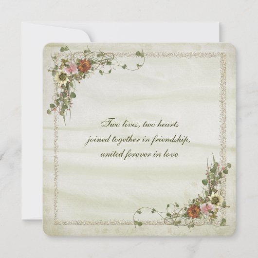 Invitation Cadre parties scintillant or avec bouquet fleuri (Devant)