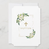 Invitation Cadre Parties scintillant Or Blanc Floral Baptême (Dos)