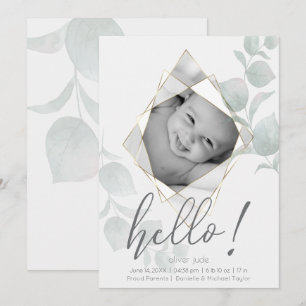 Invitation Cadre photo à facettes Eucalyptus Feuilles Albâtre