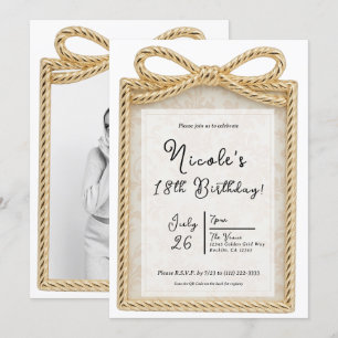 Invitation Cadre Photo Cadeau Présent Arc en Or Fête d'Annive