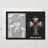 Invitation Cadre photo croisé en satin noir et rose rouge Inv (Dos)