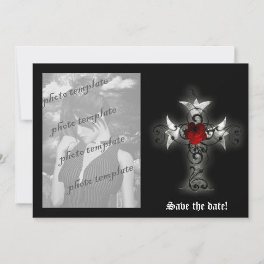 Invitation Cadre photo croix satin noir et rose rouge Invitat (Dos)