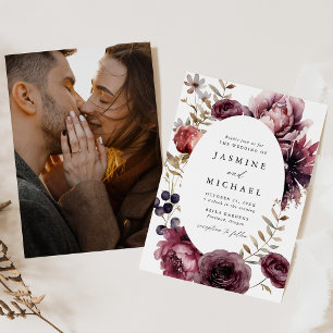 Invitation Cadre photo de mariage floral Marsala d'automne ru
