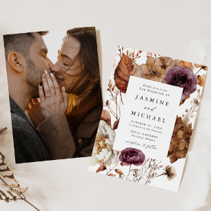 Invitation Cadre photo de mariage floral Marsala d'automne ru