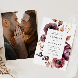 Invitation Cadre photo de mariage floral Marsala d'automne ru